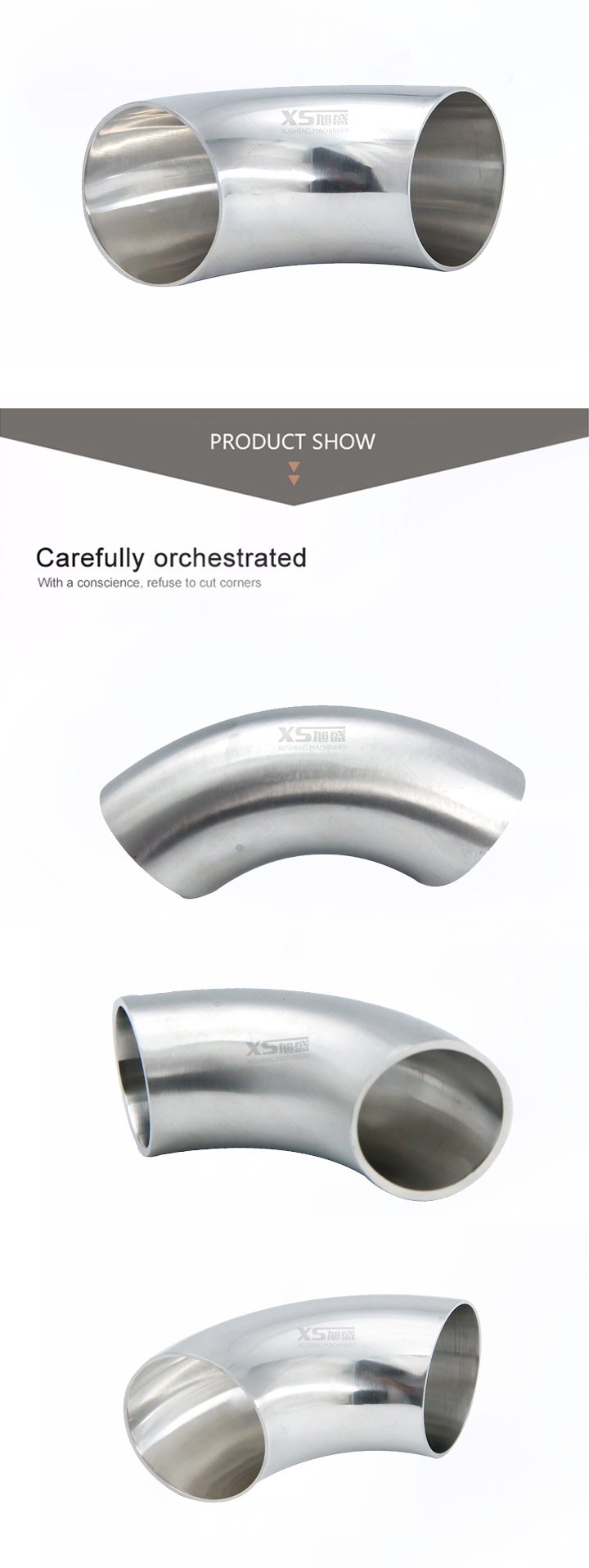 Aço inoxidável sanitário SS304 90 graus Butt-Weld Bend