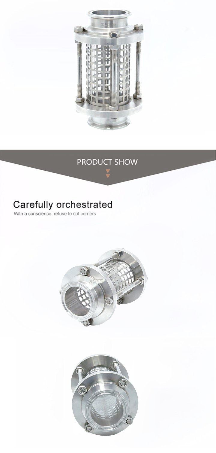 Fluxo sanitário de aço inoxidável férrea final vista