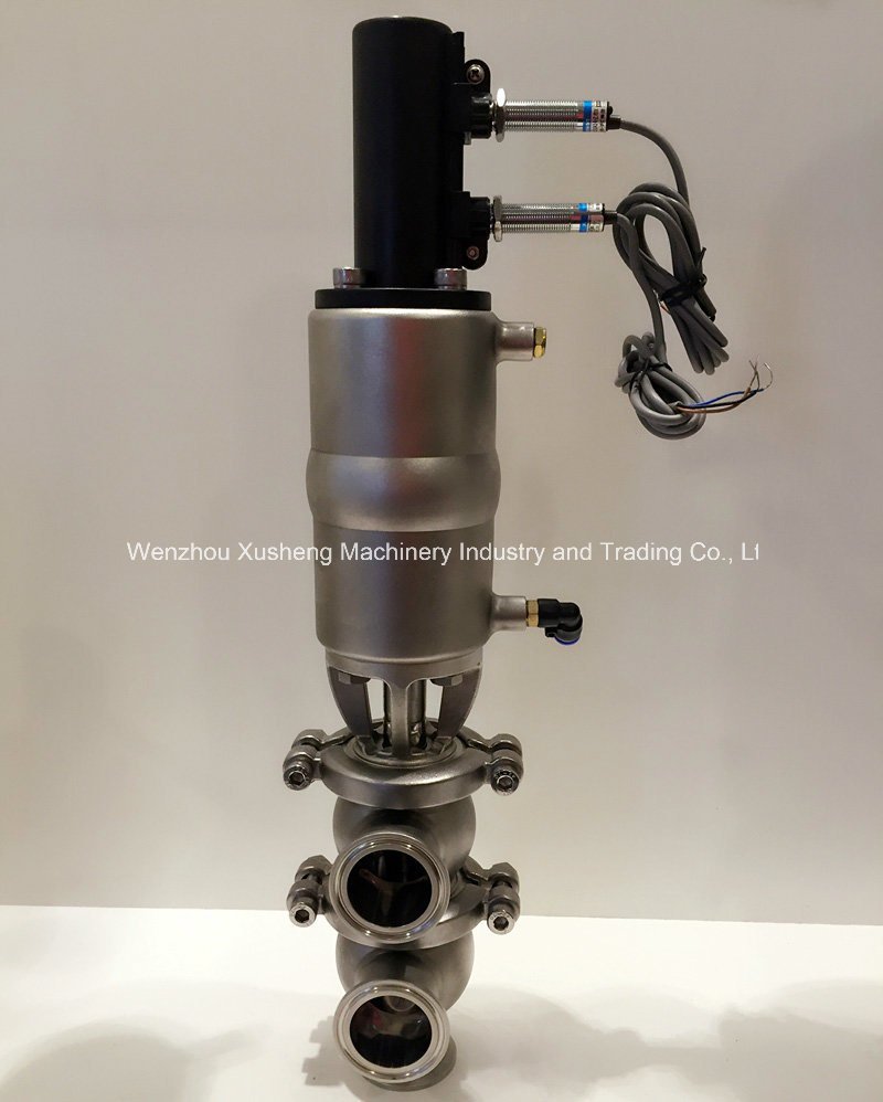 Aço inoxidável sanitário SS304 SS316L L Válvula de fluxo de desvio pneumático