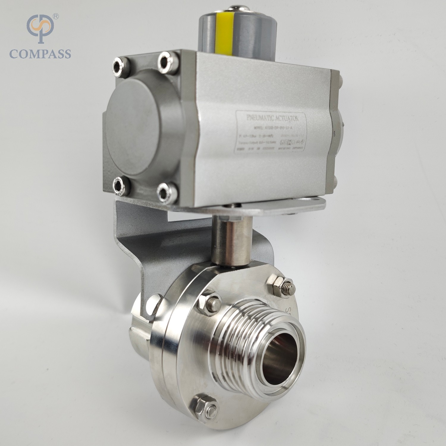 VÁLVULA BORBOLETA MACHO/FÊMEA PNEUMÁTICA SMS DE GRAU ALIMENTÍCIO SS316L COM ATUADOR PNEUMÁTICO