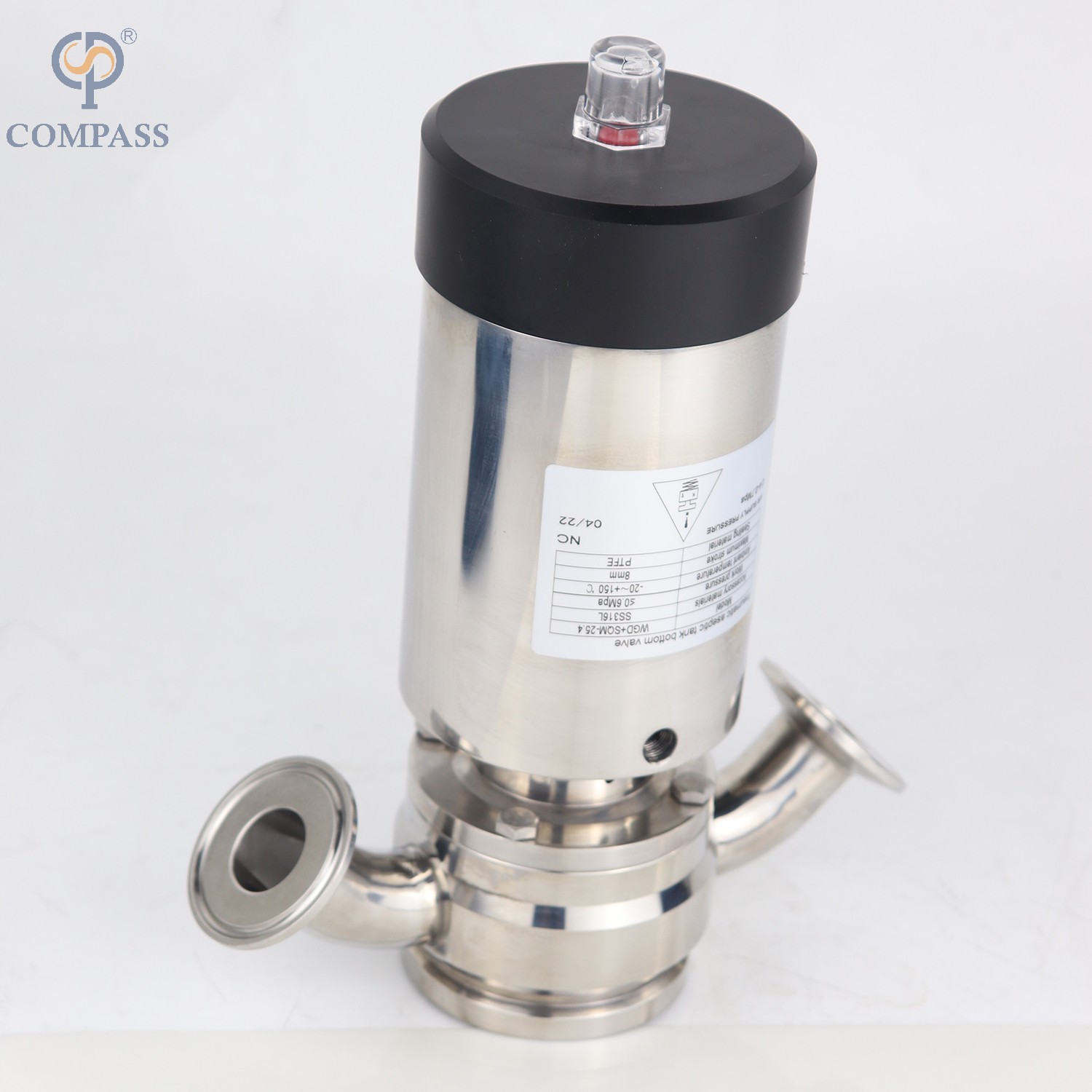2 polegadas de aço inoxidável sanitário de 2 polegadas Válvulas pneumáticas de fundo nivelado com duas extremidades do cotovelo