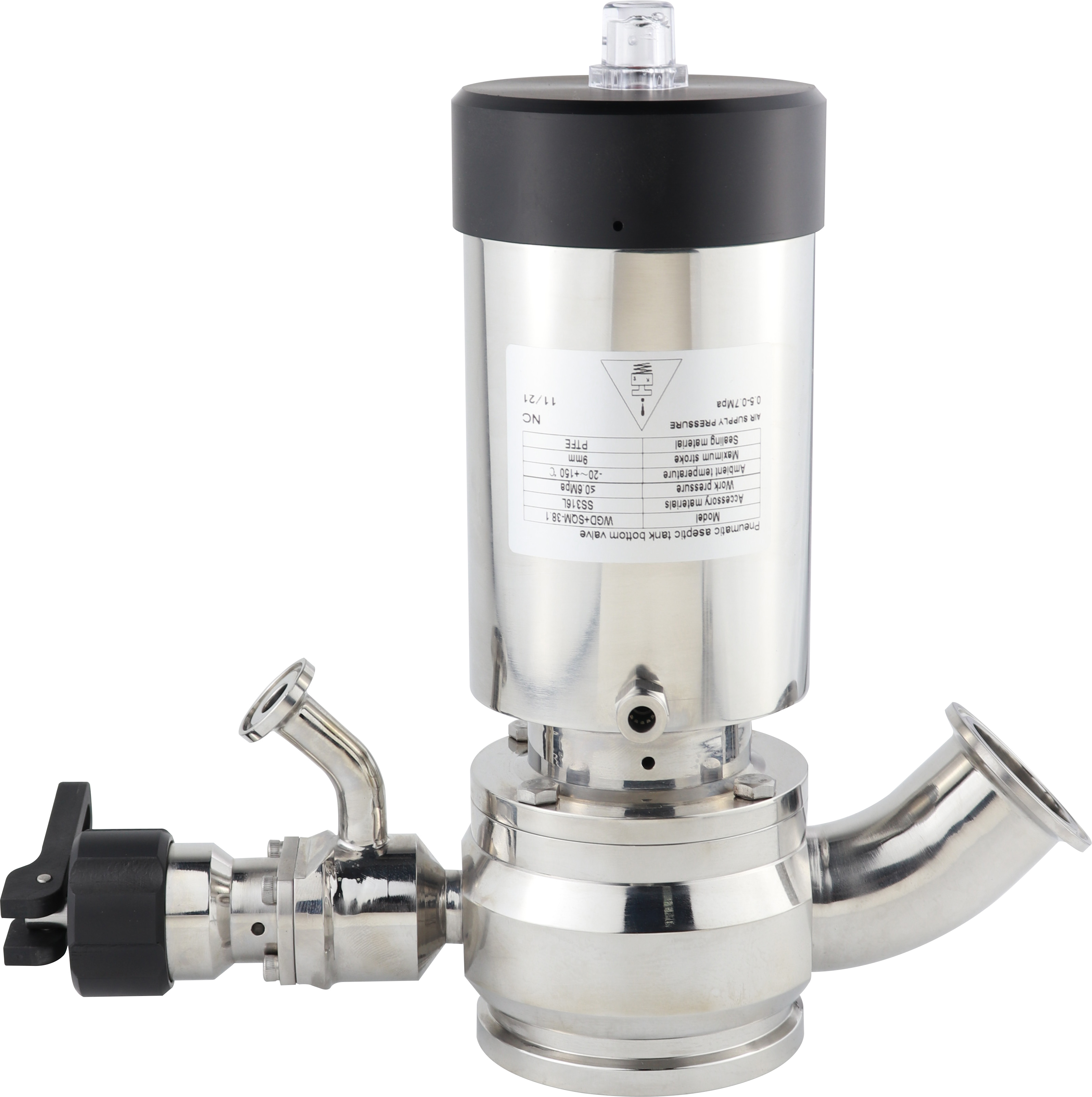 Válvula inferior estéril do tanque estéril pneumático com válvula de amostragem para indústria de bebidas