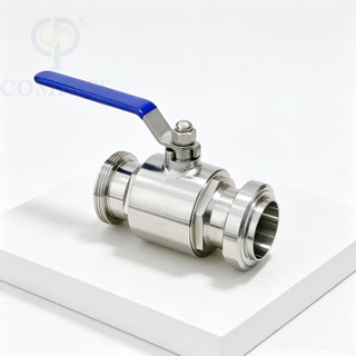Nova chegada de qualidade alimentar SS316L DN65 Sanitário de aço inoxidável de média pressão DIN manual reto União-válvula de esfera de rosca macho com PTFE