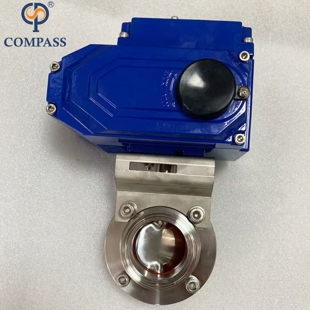 Válvulas borboleta SS304 de extremidade de tri aperto de 3 polegadas TC91MM com cabeça elétrica