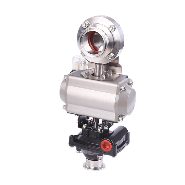 2 polegadas 51mm higiênico higiênico aço inoxidável grau de alimento SS304 SMS Válvula de borboleta pneumática com atuador pneumático +válvula solenóide +interruptor limite