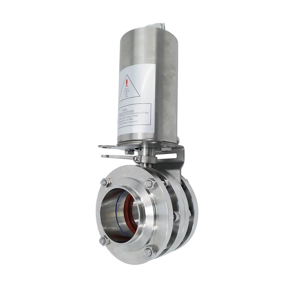 1/2 polegada 12,7 mm higiênica higiênica de aço inoxidável grau SS304 SMS Válvula de borboleta pneumática de 3 peças 