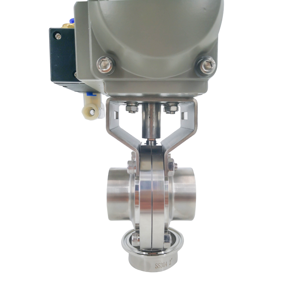 3 polegadas 76mm higiênico higiênico aço inoxidável grau SS304 SMS Válvula de borboleta de solda pneumática com atuador pneumático +válvula solenóide +interruptor limite