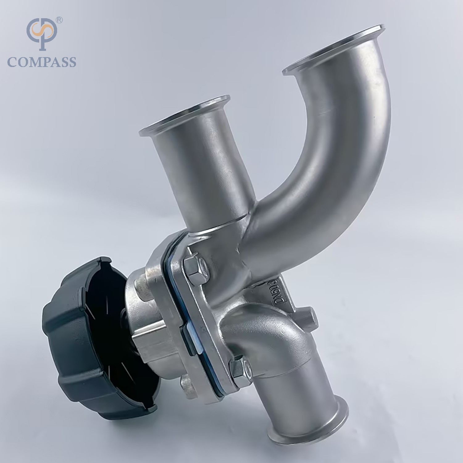 Venda Flash Válvula de diafragma sanitária manual de três vias, 2 tamanhos tc 64mm, aço inoxidável ss316l, com ptfe e epdm, diafragma dividido