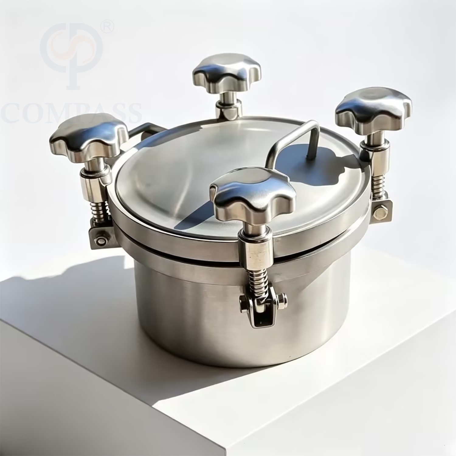 Tampa higiênica de qualidade alimentar premium 350mm aisi316l od 306mm para tanque de pressão redonda externa com cinco alças m12 ss