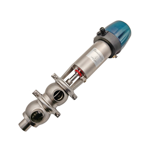 Válvula sanitária de aço inoxidável de 3 vias 21 modelo LL tipo válvula de divisão de desviador de fluxo pneumático com cabeça de controle C-top