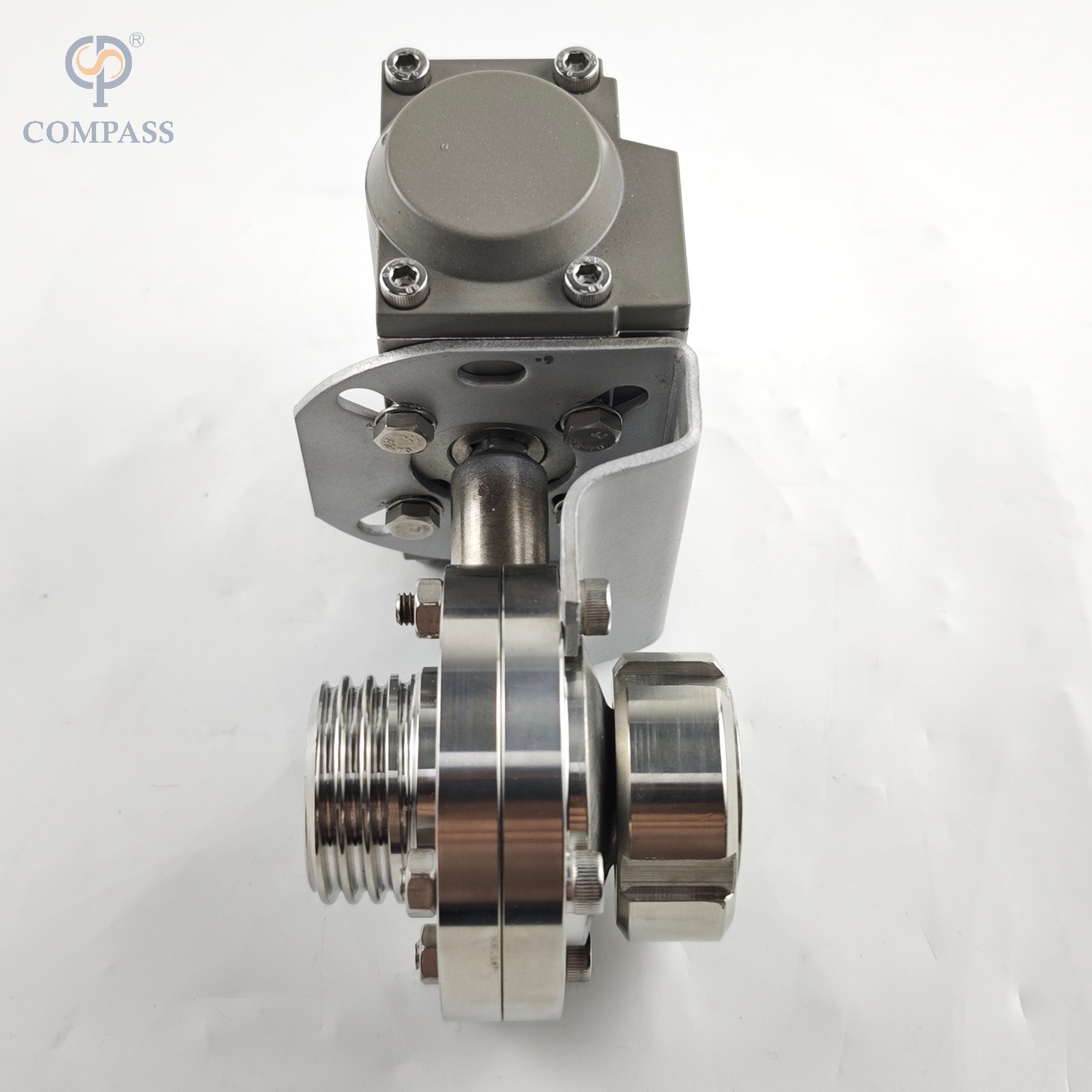 VÁLVULA BORBOLETA MACHO/FÊMEA PNEUMÁTICA SMS DE GRAU ALIMENTÍCIO SS316L COM ATUADOR PNEUMÁTICO