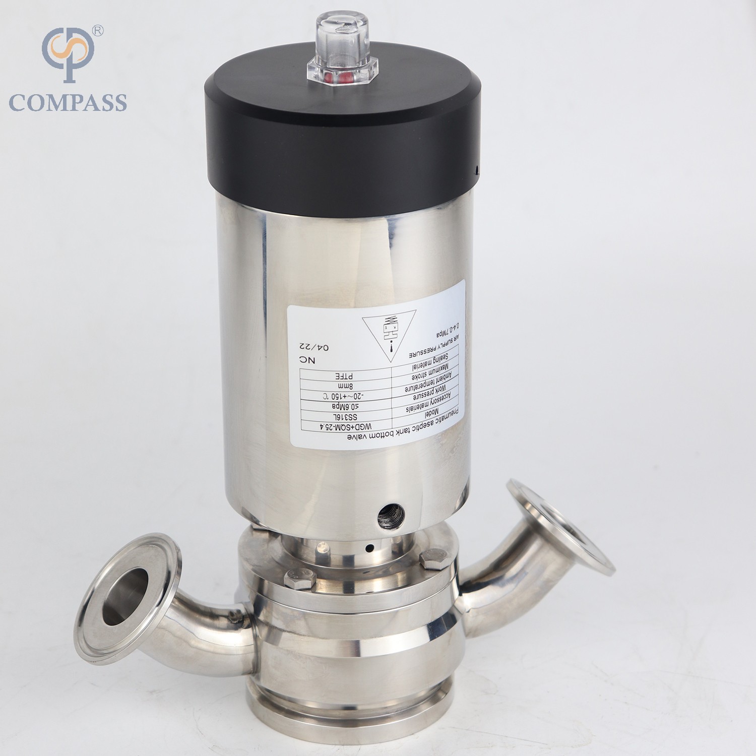 2 polegadas de aço inoxidável sanitário de 2 polegadas Válvulas pneumáticas de fundo nivelado com duas extremidades do cotovelo