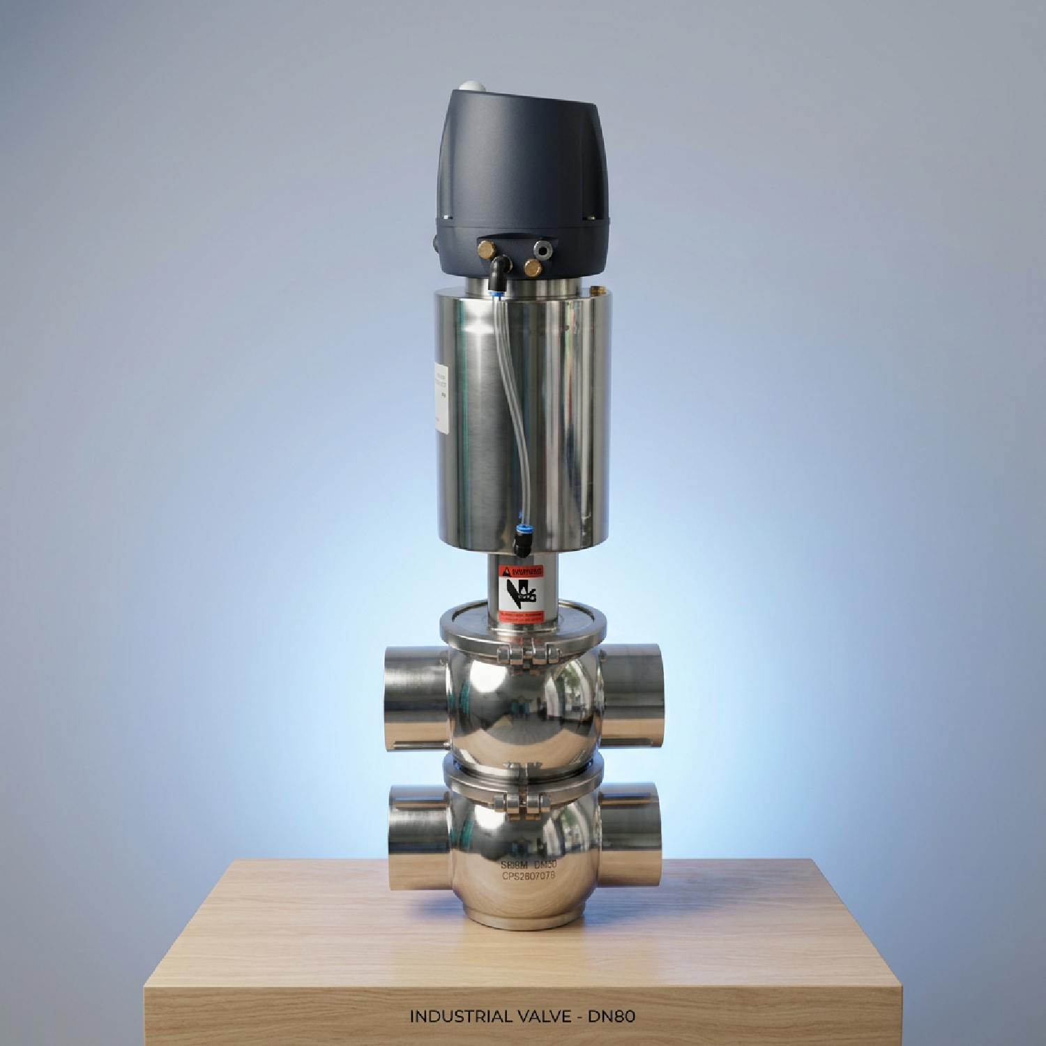 SS304 Atuador Pneumático de Ação Única DIN 22A Modelo Normalmente Fechado DN80 Válvula Desviadora de Solda Pneumática com Cabeça de Controle 24VDC