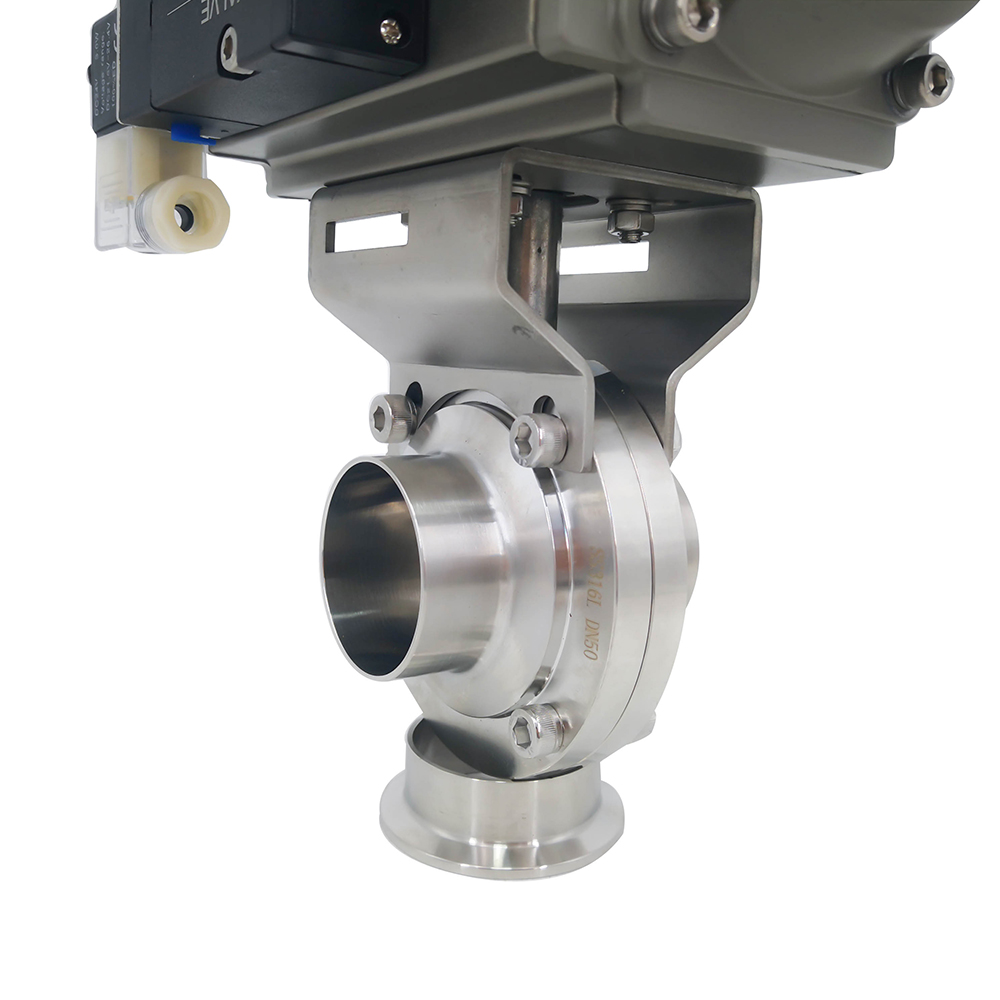 3 polegadas 76mm higiênico higiênico aço inoxidável grau SS304 SMS Válvula de borboleta de solda pneumática com atuador pneumático +válvula solenóide +interruptor limite