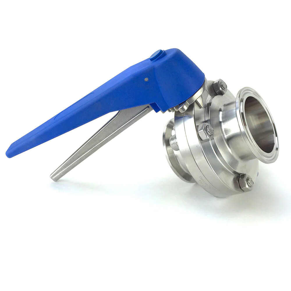 DN50 52mm higiênico higiênico aço inoxidável alimento SS316L DIN MANUAL TRI CLAMP Válvula de borboleta com alça de grãos de plástico