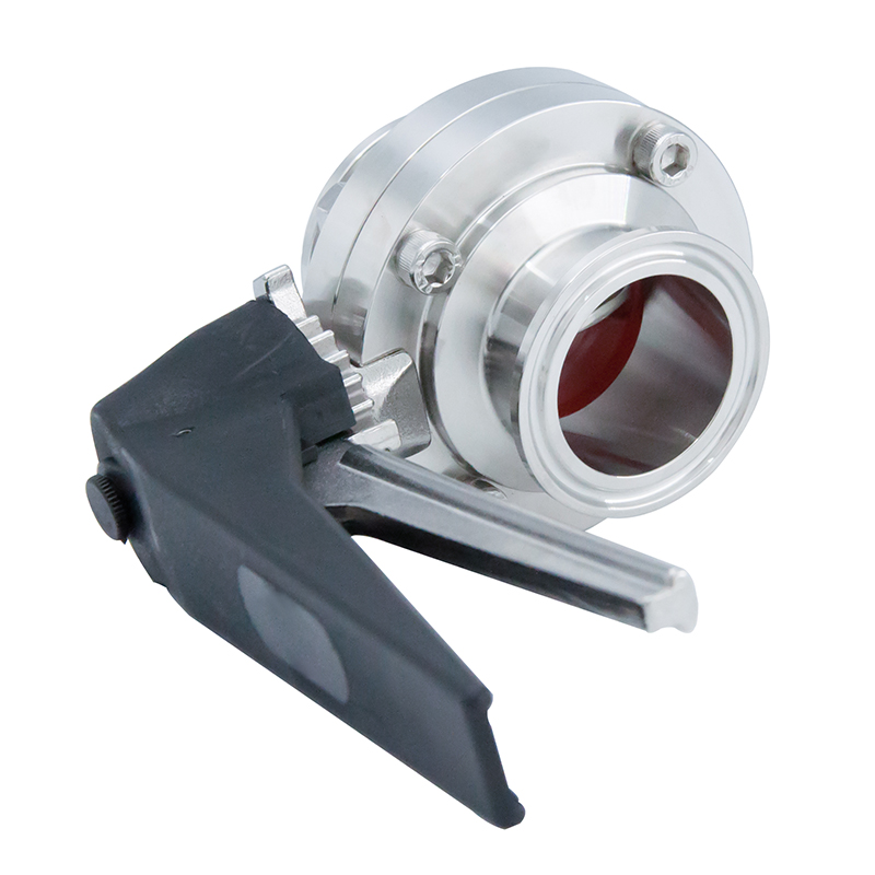 DN50 52mm higiênico higiênico aço inoxidável alimento SS316L DIN MANUAL TRI CLAMP Válvula de borboleta com alça de grãos de plástico