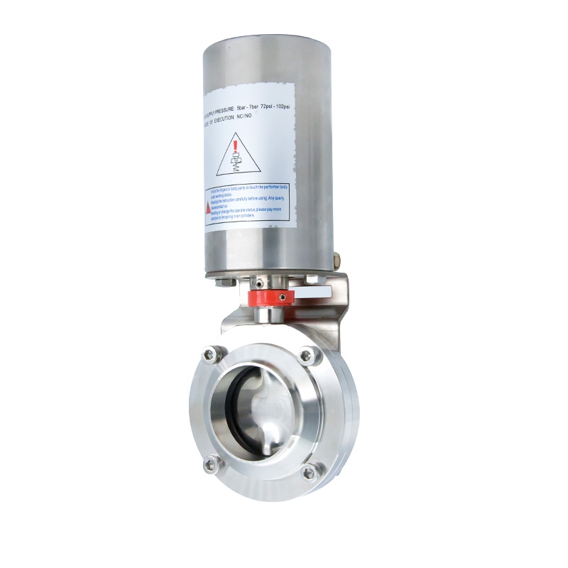 1 polegada de 25,4 mm higiênica higiênica de aço inoxidável grau SS304 Butt Sold Air Spring Single Acting Pneumatic Butterfly Válvula 