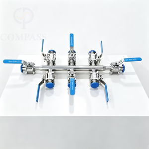 Nova chegada dn25 ss316l sanitária de aço inoxidável grau alimentício manual braçadeira-solda válvula de esfera de três peças com coletor de distribuição