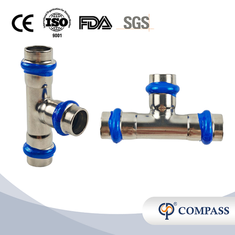 DN15 Aço inoxidável sanitário SS304 Equal Tee Press Fitting