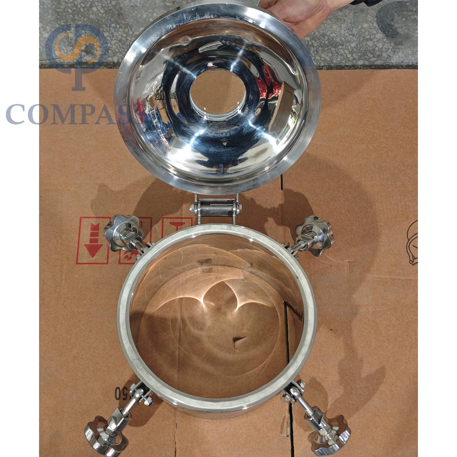 Venda popular 250mm sanitário de aço inoxidável ss304 higiene externa tanque de pressão redondo manways com visor e vedação de silicone