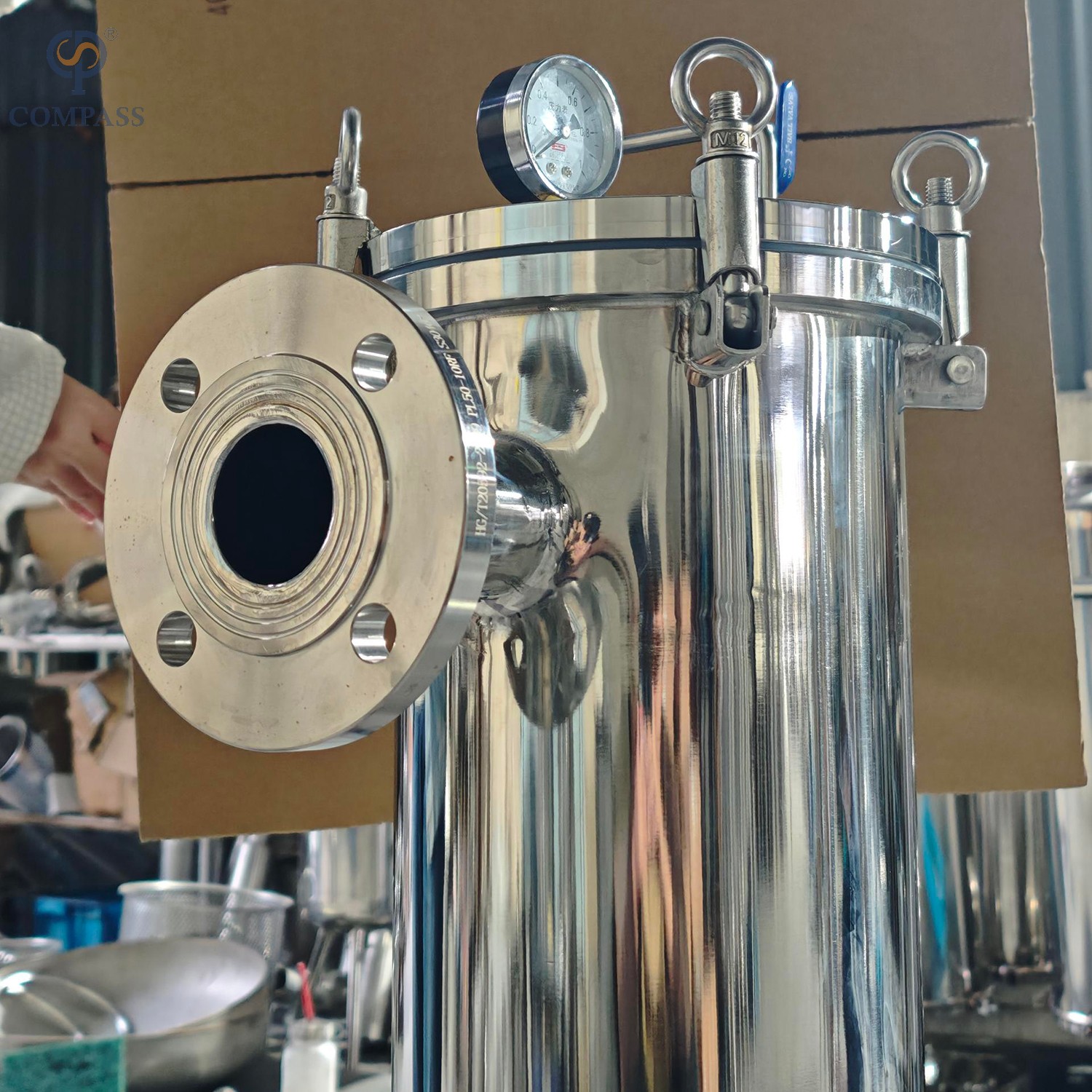 Filtro de saco higiênico de aço inoxidável da entrada lateral SS304 com tampa da placa