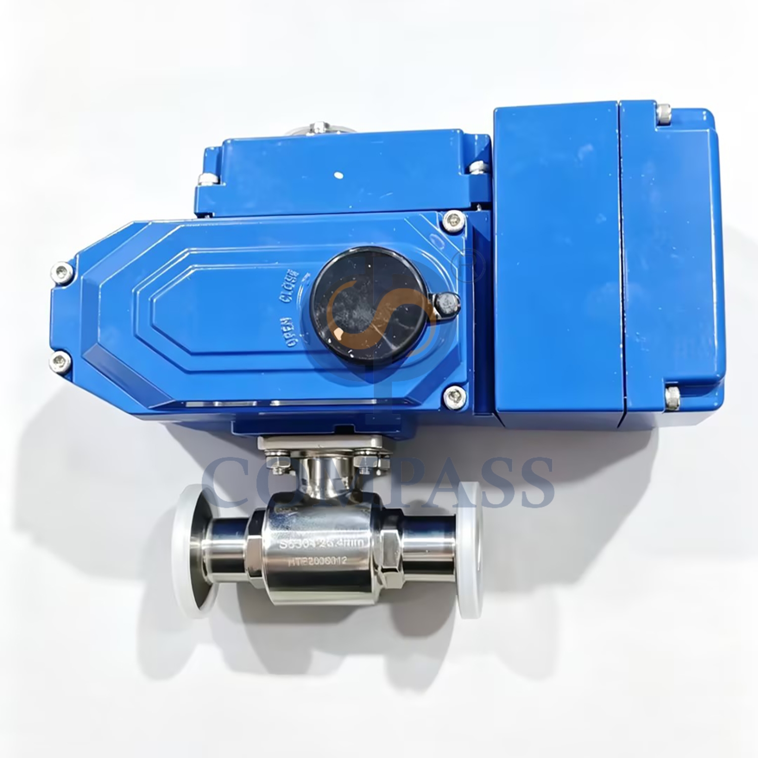 Válvula de esfera elétrica sanitária de aço inoxidável de média pressão SS3041Inch braçadeira válvulas de esfera reta com cabeça elétrica e painel de 220 VDC