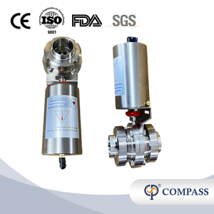 VÁLVULA BORBOLETA DE UNIÃO PNEUMÁTICA DIN DE GRAU ALIMENTÍCIO SS316L