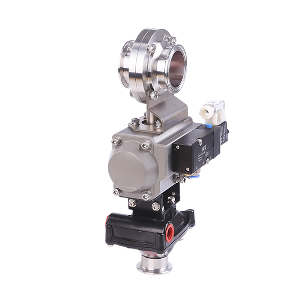 2 polegadas 51mm higiênico higiênico aço inoxidável grau de alimento SS304 SMS Válvula de borboleta pneumática com atuador pneumático +válvula solenóide +interruptor limite