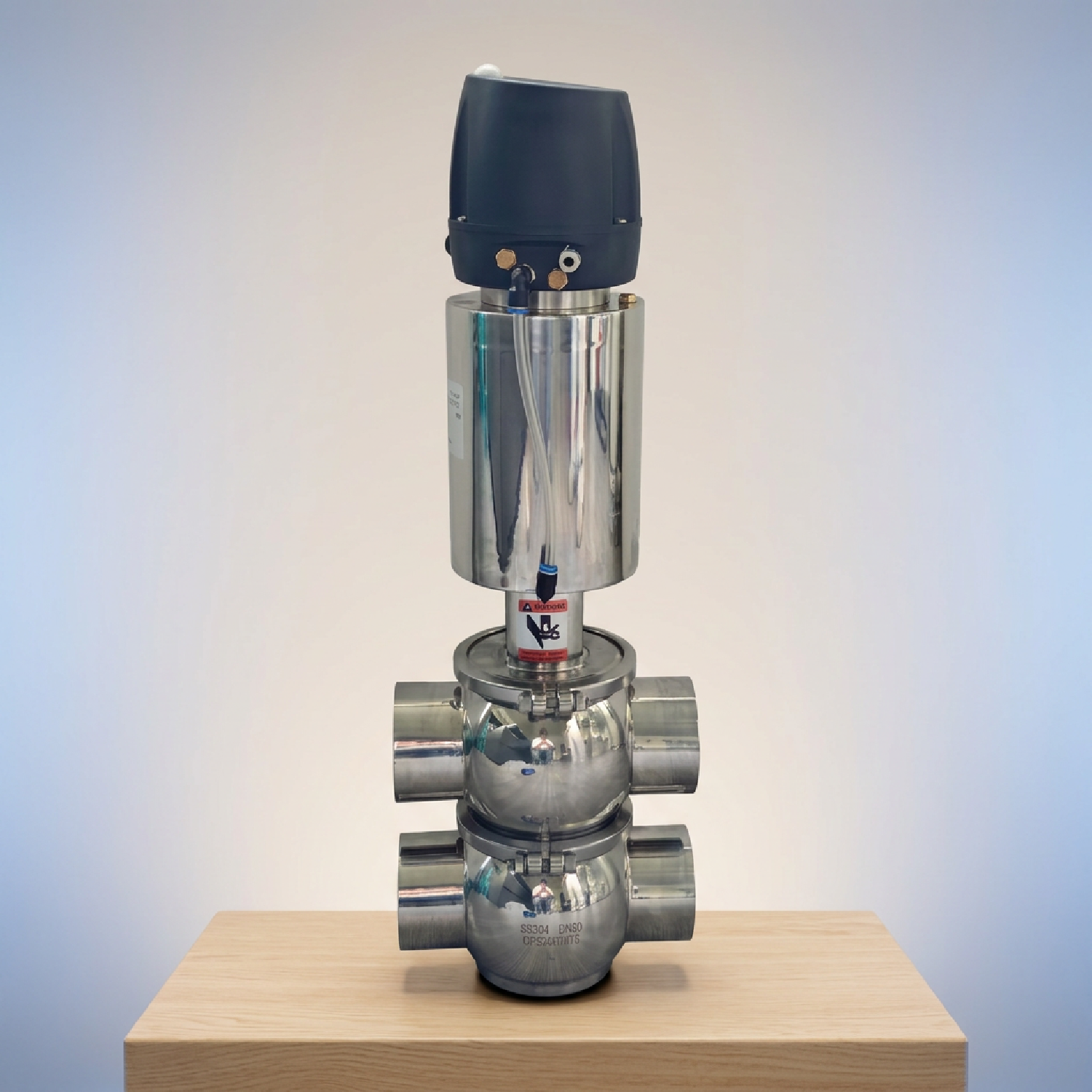 SS304 Atuador Pneumático de Ação Única DIN 22A Modelo Normalmente Fechado DN80 Válvula Desviadora de Solda Pneumática com Cabeça de Controle 24VDC