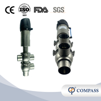 VÁLVULA DE DESVIO DE BRAÇADEIRA PNEUMÁTICA MODELO SS304 DIN 21 COM CABEÇA DE CONTROLE 24V