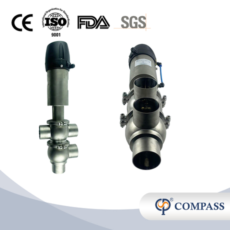 VÁLVULA DE DESVIO DE BRAÇADEIRA PNEUMÁTICA MODELO SS304 DIN 21 COM CABEÇA DE CONTROLE 24V