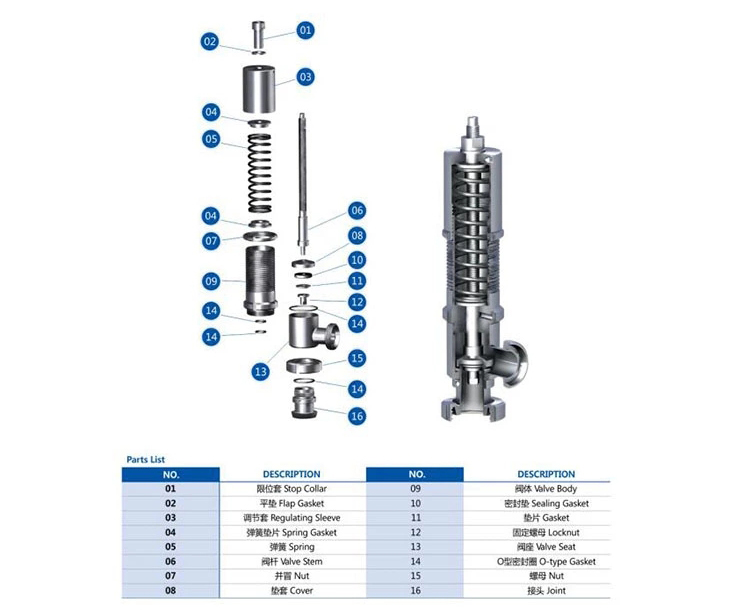 V&aacute;lvula de seguran&ccedil;a de a&ccedil;o inoxid&aacute;vel grau alimentar