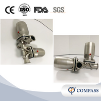 Válvula de diafragma pneumática de três maneiras SS316L DN40 com diafragma rachado de PTFE e EPDM
