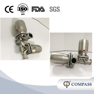 Válvula de diafragma pneumática de três maneiras SS316L DN40 com diafragma rachado de PTFE e EPDM