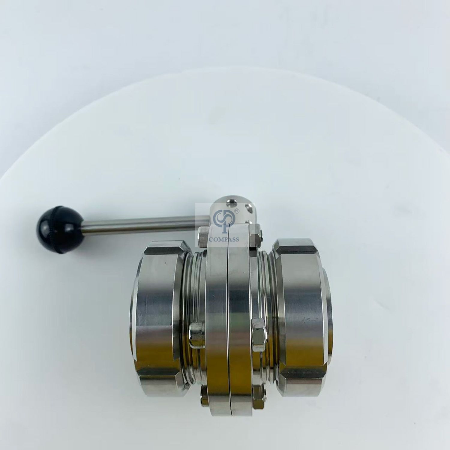 Válvula borboleta de extremidade de união sanitária SS316L de 4 polegadas com alça de tração