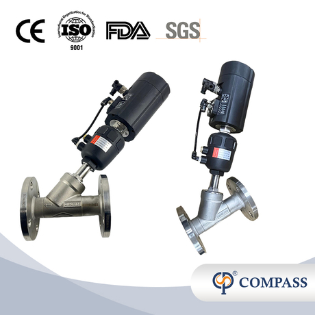 VÁLVULA DE ASSENTO DE ÂNGULO DE FLANGE PNEUMÁTICA DE PLÁSTICO COM CABEÇA DE CONTROLE