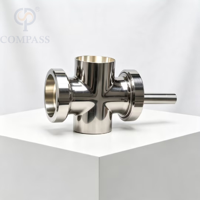 Vidro de vista transversal sanitário de qualidade alimentar DN50 SS304 Tipo União Solda Vidro de visão de quatro vias com luz para janela de observação de tubo