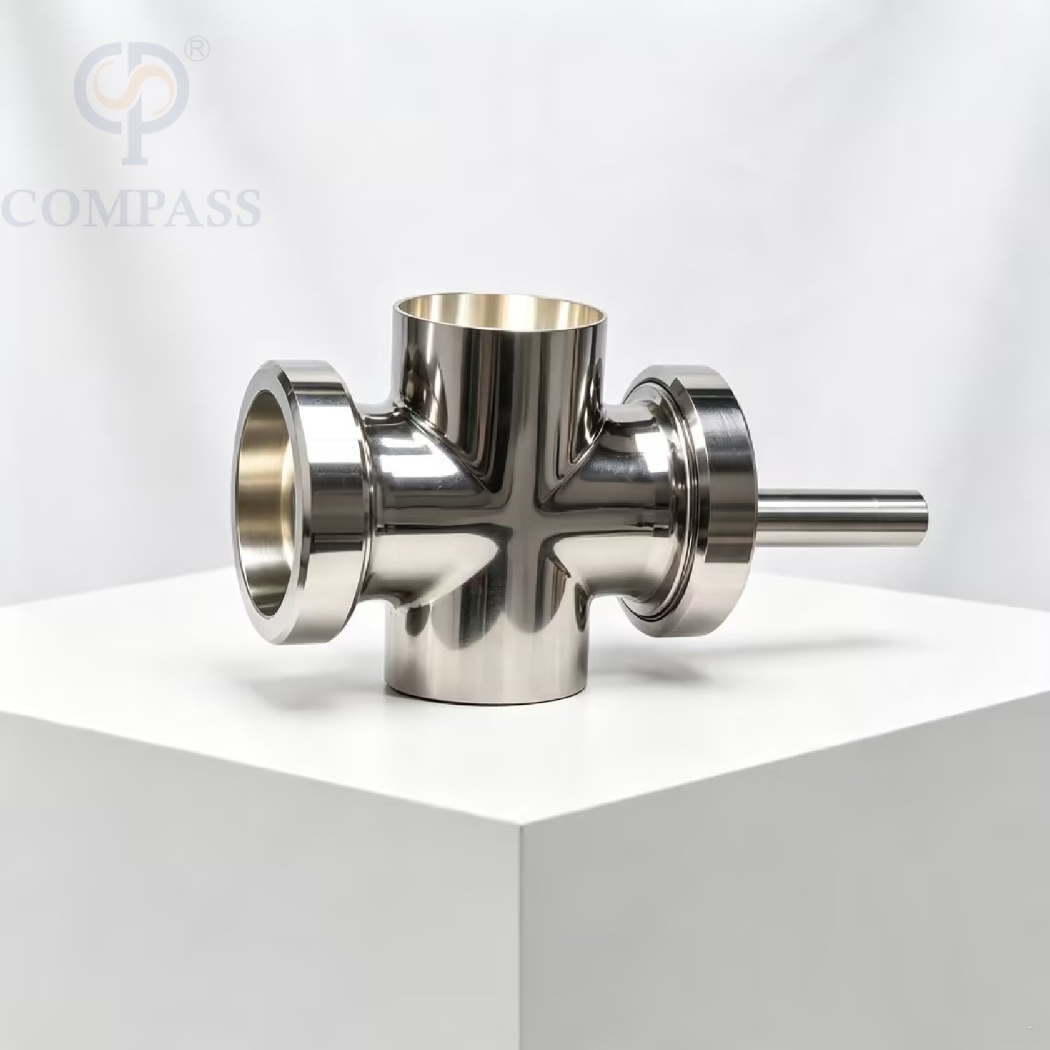 Vidro de vista transversal sanitário de qualidade alimentar DN50 SS304 Tipo União Solda Vidro de visão de quatro vias com luz para janela de observação de tubo