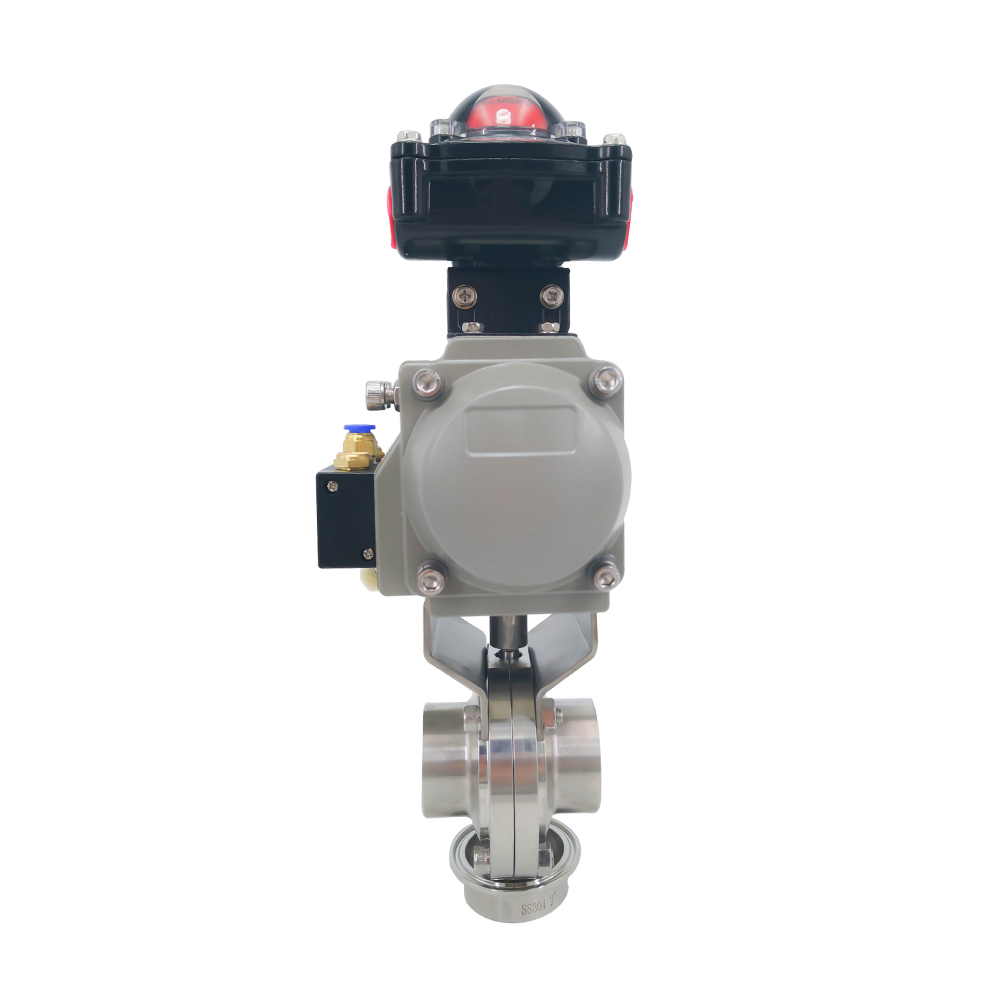 3 polegadas 76mm higiênico higiênico aço inoxidável grau SS304 SMS Válvula de borboleta de solda pneumática com atuador pneumático +válvula solenóide +interruptor limite