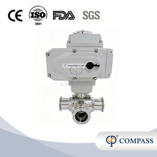 Válvula de esfera elétrica sanitária de aço inoxidável, mais vendida, ss304, 50.8mm, braçadeira, três vias, porta l, válvulas de esfera com cabeça elétrica 220