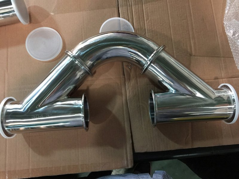 A&ccedil;o inoxid&aacute;vel sanit&aacute;ria de 45 graus Lateral Y Ty Thy com Bra&ccedil;adeira Tri