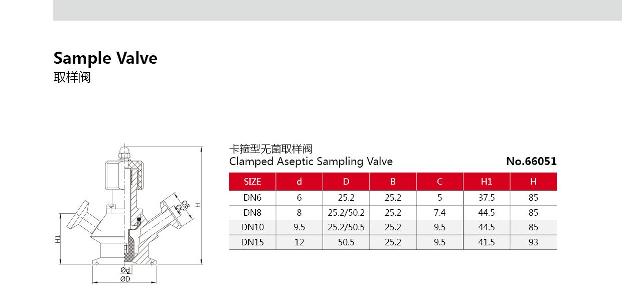 V&aacute;lvula de amostragem de diafragma sanit&aacute;ria