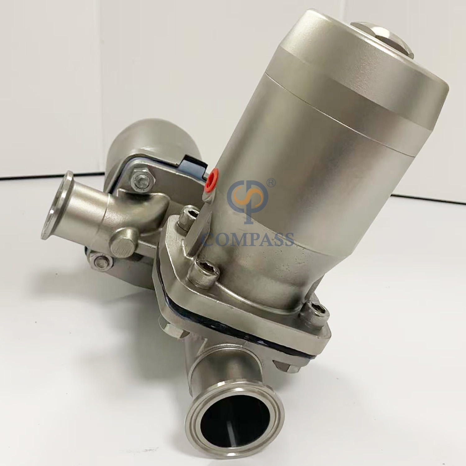 Válvula de diafragma pneumática de três maneiras SS316L DN40 com diafragma rachado de PTFE e EPDM