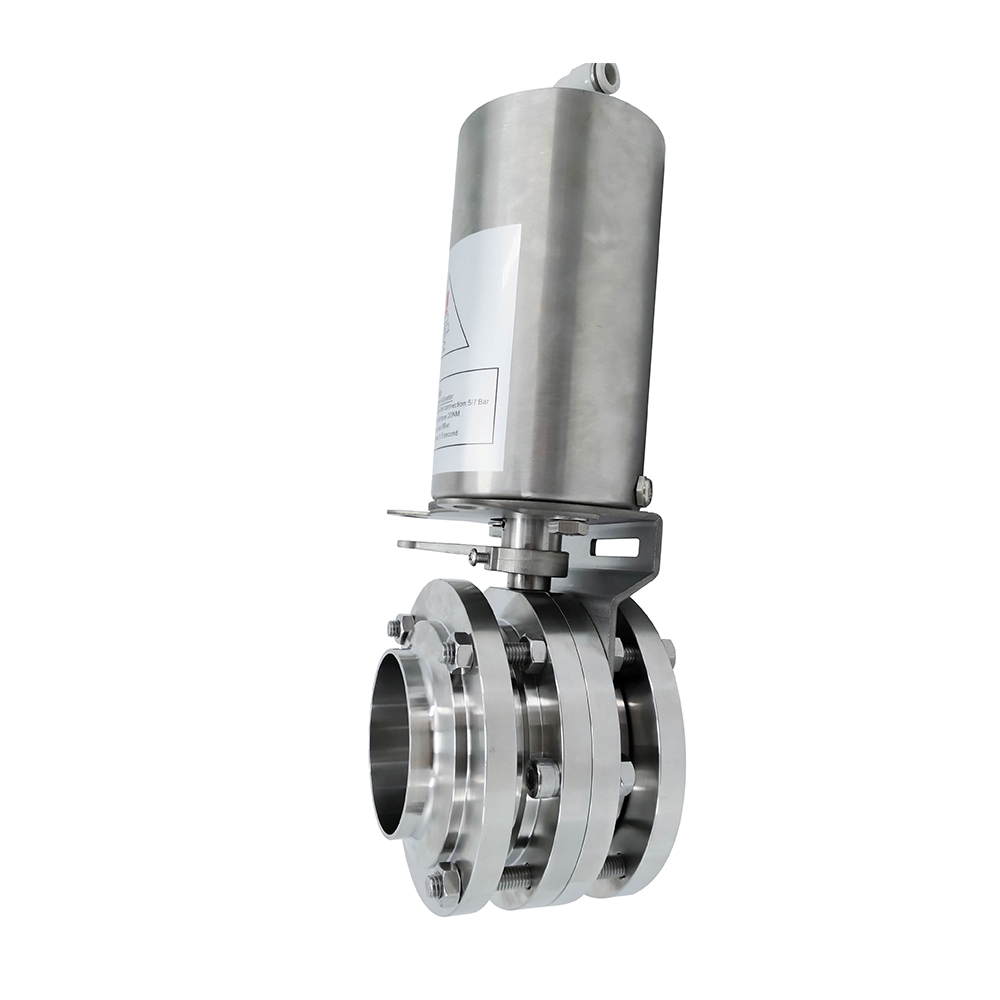 1/2 polegada 12,7 mm higiênica higiênica de aço inoxidável grau SS304 SMS Válvula de borboleta pneumática de 3 peças 