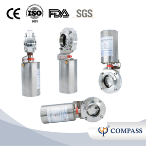 1 polegada de 25,4 mm higiênica higiênica de aço inoxidável grau SS304 Butt Sold Air Spring Single Acting Pneumatic Butterfly Válvula 