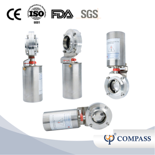1 polegada de 25,4 mm higiênica higiênica de aço inoxidável grau SS304 Butt Sold Air Spring Single Acting Pneumatic Butterfly Válvula 