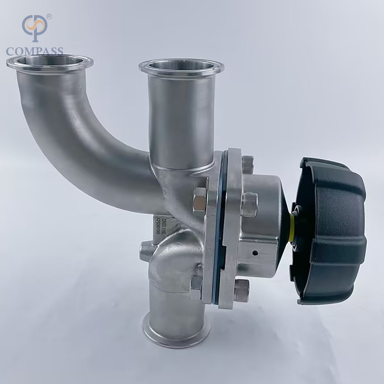 Venda Flash Válvula de diafragma sanitária manual de três vias, 2 tamanhos tc 64mm, aço inoxidável ss316l, com ptfe e epdm, diafragma dividido