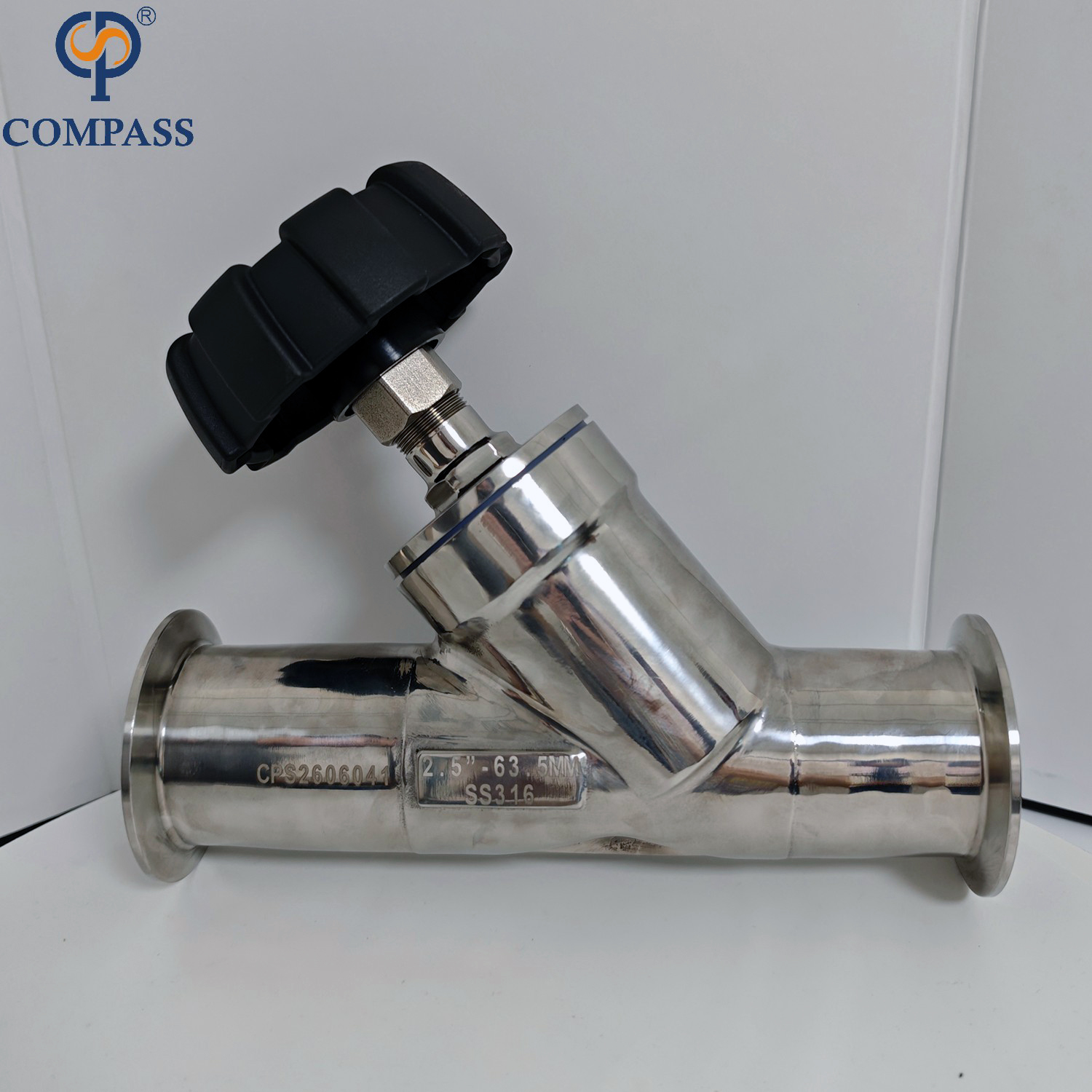 O tri espelho de aperto da extremidade lustrou a válvula manual de Seat do ângulo de TC77.5MM SS316L 63.5MM