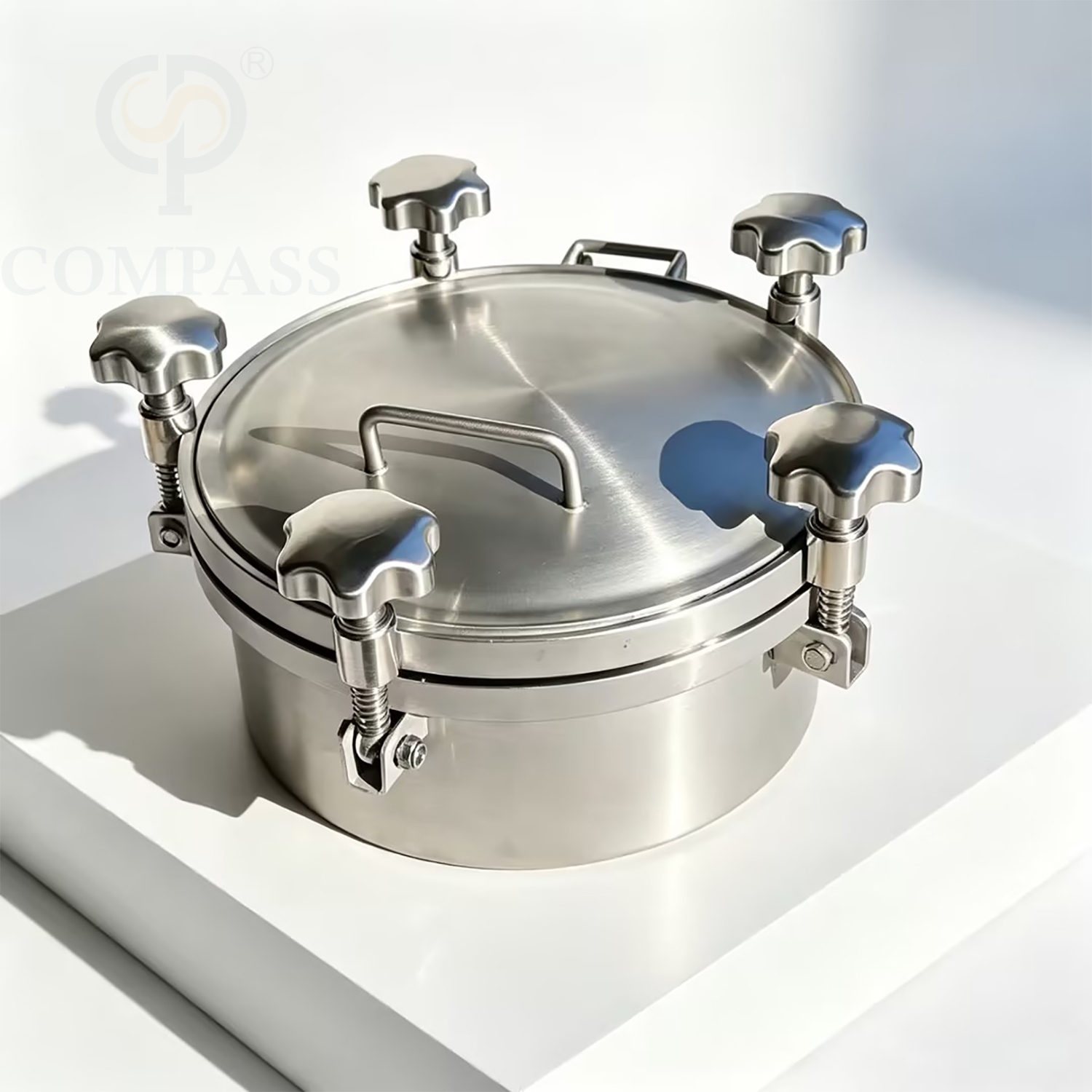 Tampa higiênica de qualidade alimentar premium 350mm aisi316l od 306mm para tanque de pressão redonda externa com cinco alças m12 ss