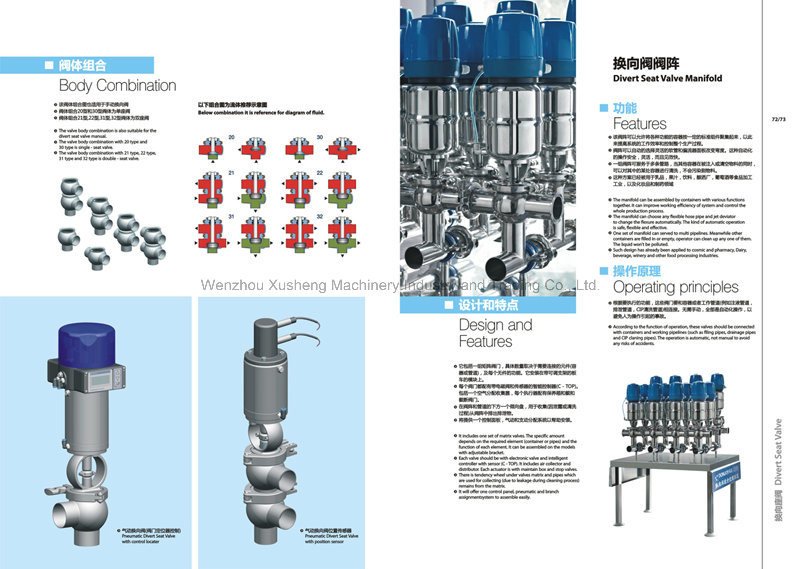 V&aacute;lvula de desvio de fluxo pneum&aacute;tico de processamento de alimentos SS304 de a&ccedil;o inoxid&aacute;vel